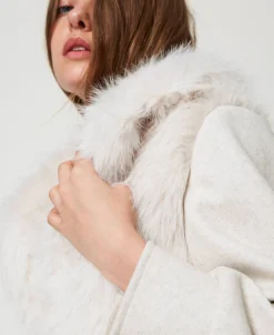 Cappotto In Panno E Faux Fur