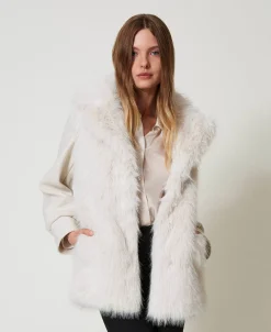 Cappotto In Panno E Faux Fur