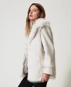 Cappotto In Panno E Faux Fur