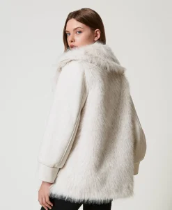 Cappotto In Panno E Faux Fur