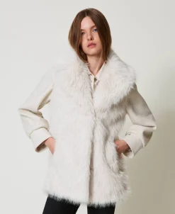 Cappotto In Panno E Faux Fur