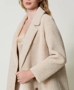 Cappotto Lungo Doppiopetto In Faux Fur