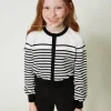 Cardigan A Righe Con Logo Jacquard