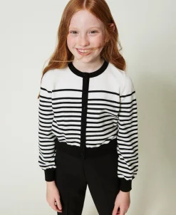 Cardigan A Righe Con Logo Jacquard