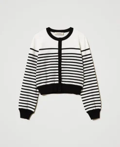 Cardigan A Righe Con Logo Jacquard