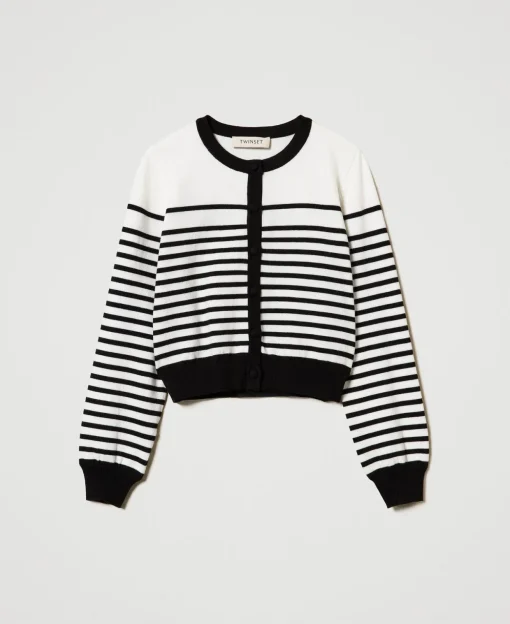 Cardigan A Righe Con Logo Jacquard