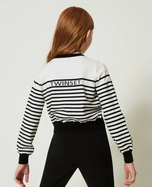 Cardigan A Righe Con Logo Jacquard