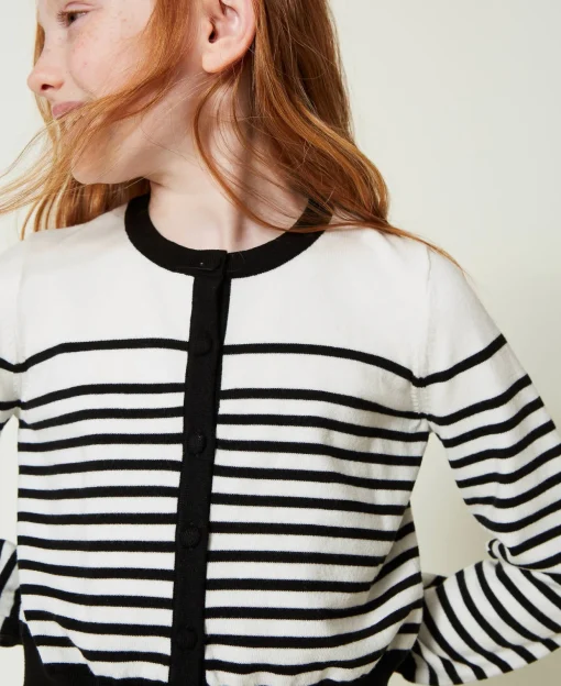 Cardigan A Righe Con Logo Jacquard