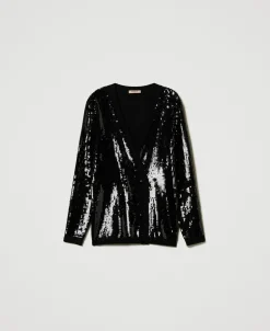 Cardigan Doppiopetto In Full Paillettes