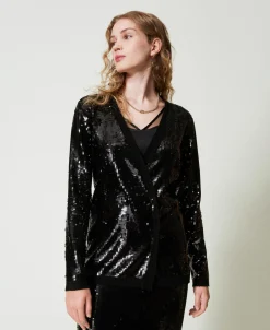 Cardigan Doppiopetto In Full Paillettes
