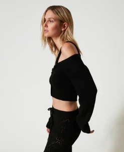 Cardigan In Filato Treeblend Con Trecce