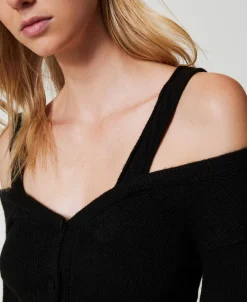 Cardigan In Filato Treeblend Con Trecce