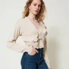 Cardigan In Misto Lana Con Volant