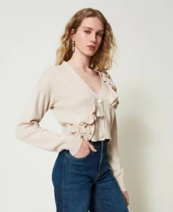 Cardigan In Misto Lana Con Volant