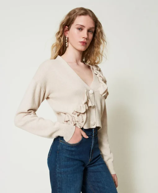 Cardigan In Misto Lana Con Volant