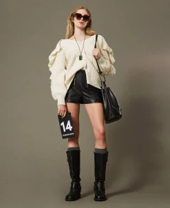 Cardigan In Misto Lana Con Volant