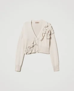 Cardigan In Misto Lana Con Volant
