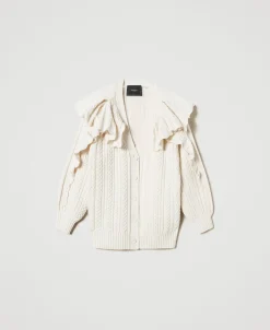 Cardigan In Misto Lana Con Volant