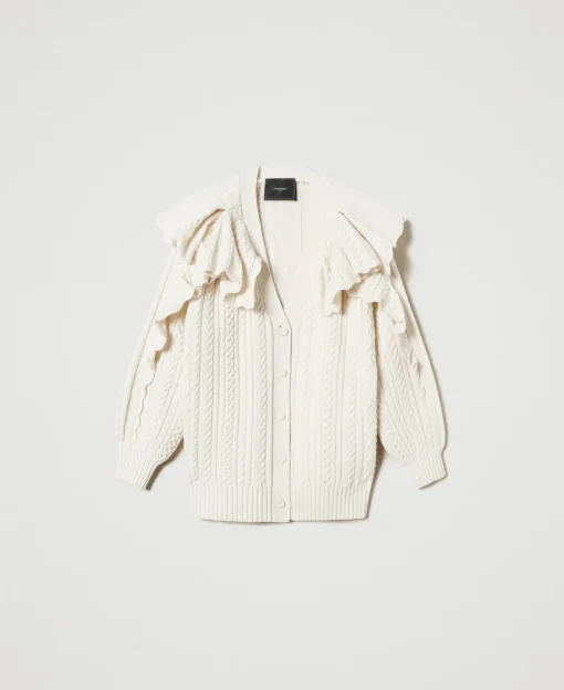 Cardigan In Misto Lana Con Volant