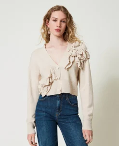 Cardigan In Misto Lana Con Volant