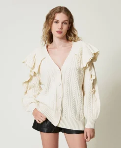 Cardigan In Misto Lana Con Volant