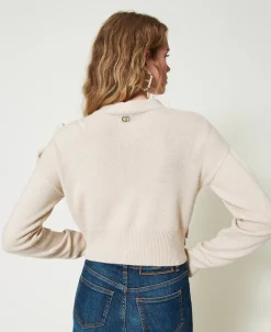 Cardigan In Misto Lana Con Volant