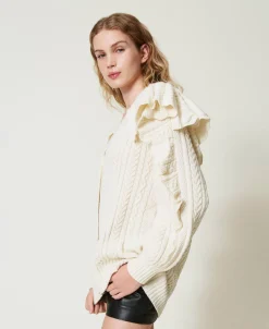 Cardigan In Misto Lana Con Volant