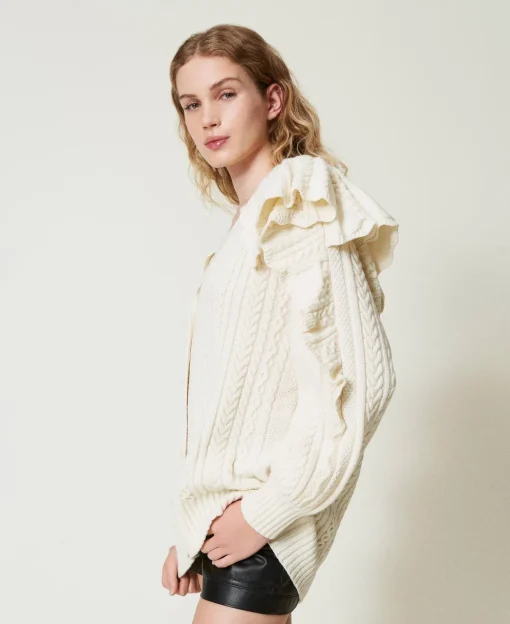 Cardigan In Misto Lana Con Volant