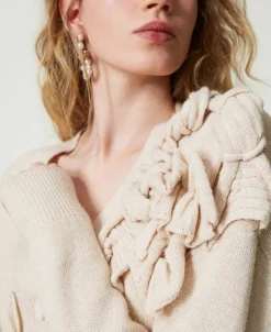 Cardigan In Misto Lana Con Volant
