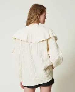 Cardigan In Misto Lana Con Volant