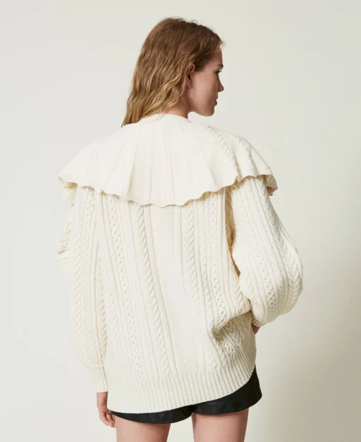Cardigan In Misto Lana Con Volant