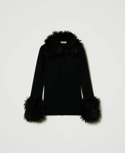 Cardigan In Misto Lana E Faux Fur