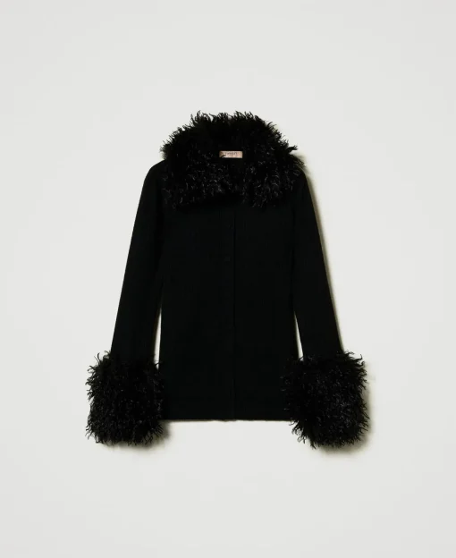 Cardigan In Misto Lana E Faux Fur
