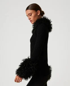 Cardigan In Misto Lana E Faux Fur
