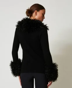 Cardigan In Misto Lana E Faux Fur