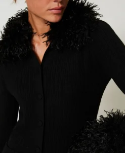 Cardigan In Misto Lana E Faux Fur