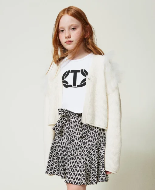 Cardigan Regular Con Balze In Tulle