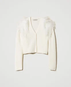 Cardigan Regular Con Balze In Tulle