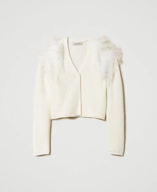 Cardigan Regular Con Balze In Tulle