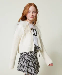Cardigan Regular Con Balze In Tulle