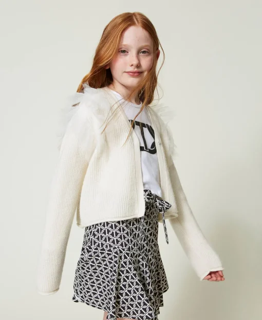 Cardigan Regular Con Balze In Tulle