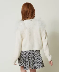 Cardigan Regular Con Balze In Tulle