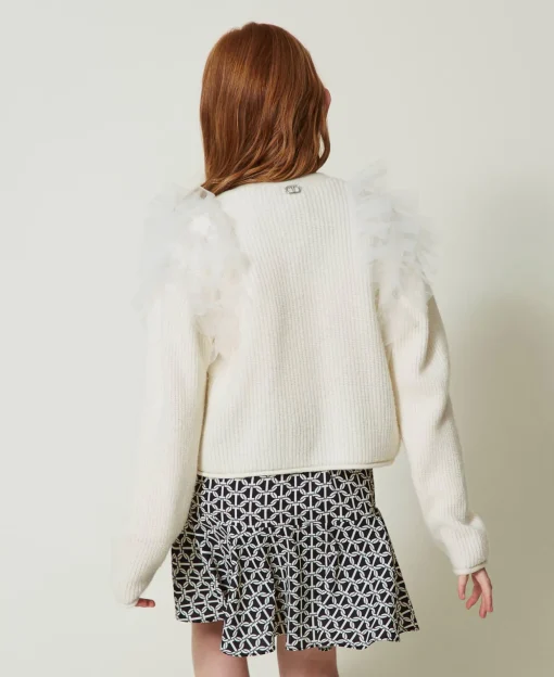 Cardigan Regular Con Balze In Tulle