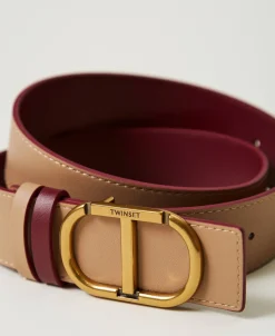 Cintura Reversibile In Pelle Con Oval T