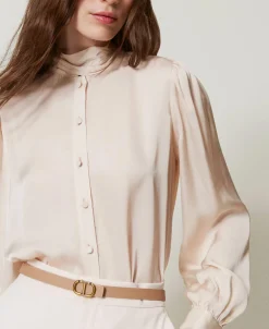 Cintura Reversibile Sottile In Pelle Con Oval T