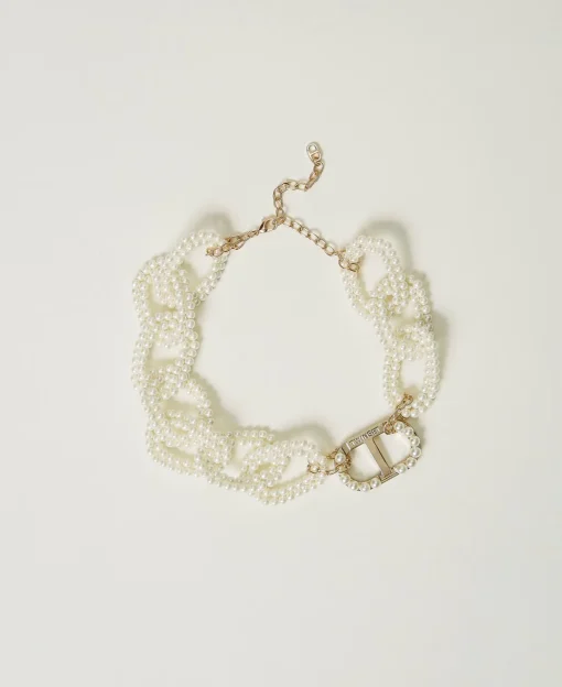 Collana Con Catena Di Perle E Oval T