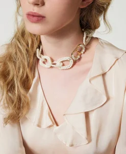 Collana Con Catena Di Perle E Oval T