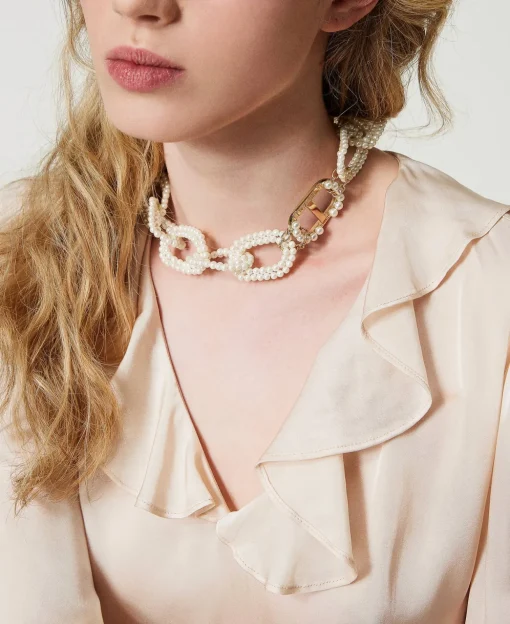 Collana Con Catena Di Perle E Oval T