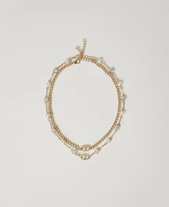 Collana Multifilo Con Strass E Oval T