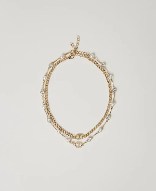 Collana Multifilo Con Strass E Oval T